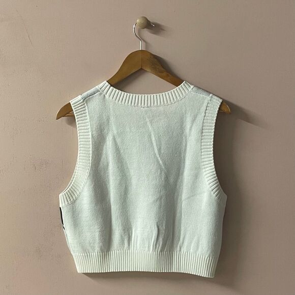 H&M Cream/Black/Light Gray Argyle Knit Cropped Sweater Vest Size M EUC - Picture 4 of 9